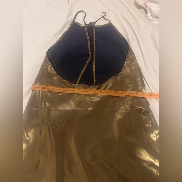 Free People Intimately Gold Metallic Sunset Shimmer Midi Slip Dress Small NWT - Picture 6 of 9